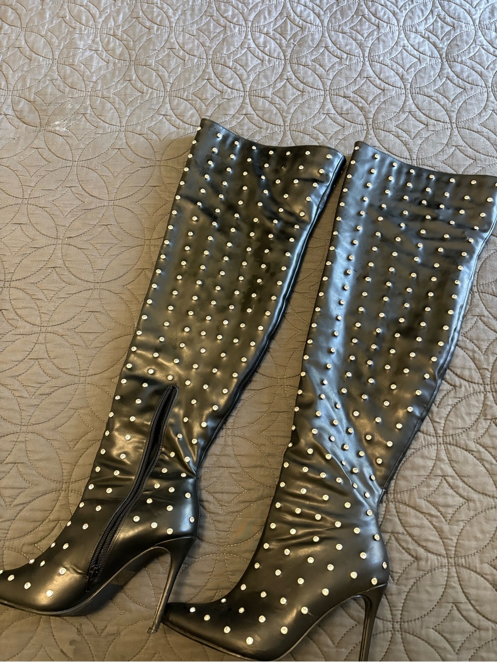 Black Studded Over-the-Knee Stiletto Boots
